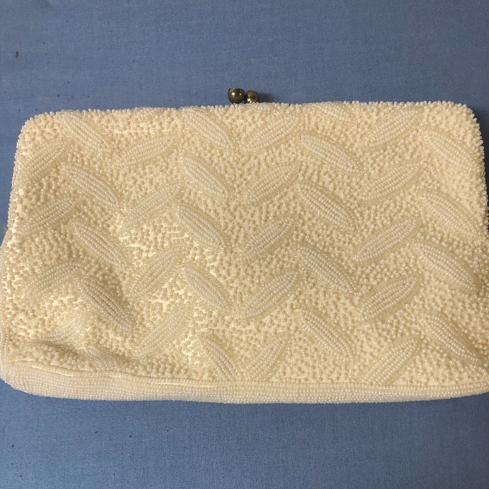 Vintage White Beaded Clutch Purse